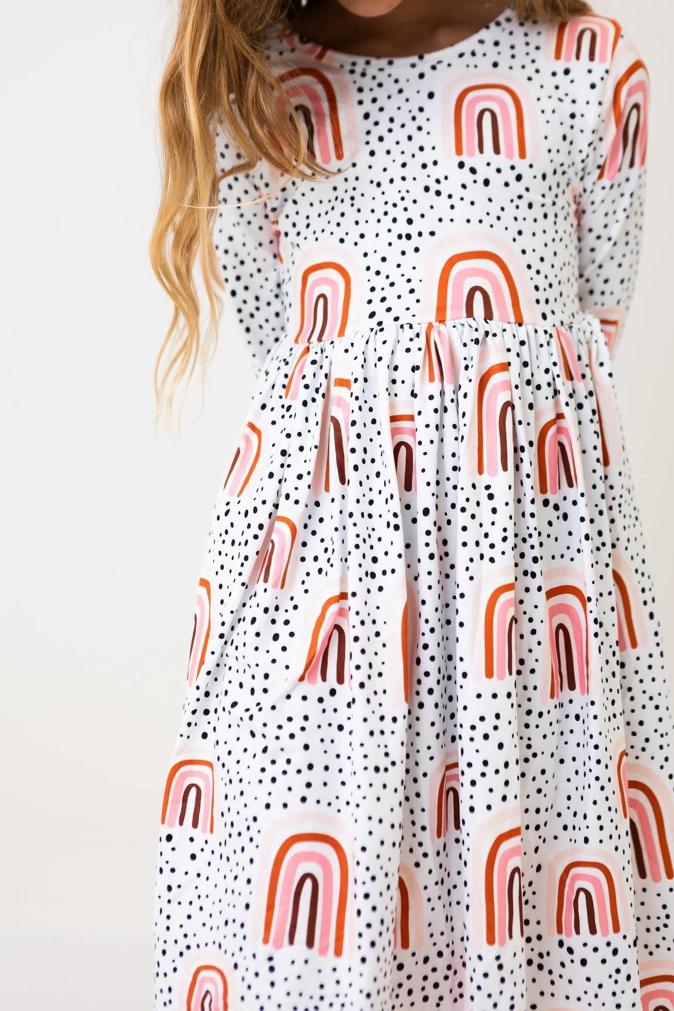 Peach Rainbow 3/4 Sleeve Pocket Twirl Dress (3T)