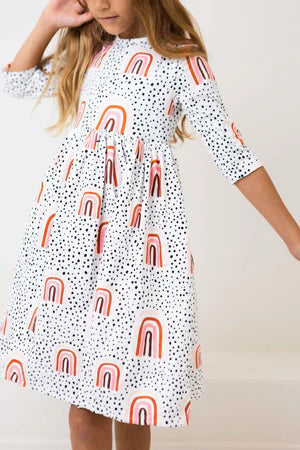 Peach Rainbow 3/4 Sleeve Pocket Twirl Dress (3T)