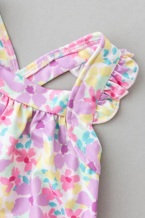 Summer Watercolor Ruffle Cross Back Romper (12-18 Months)