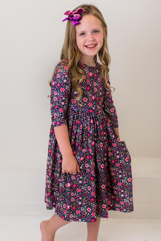 Flower Farm 3/4 Sleeve Pocket Twirl Dress (3T)