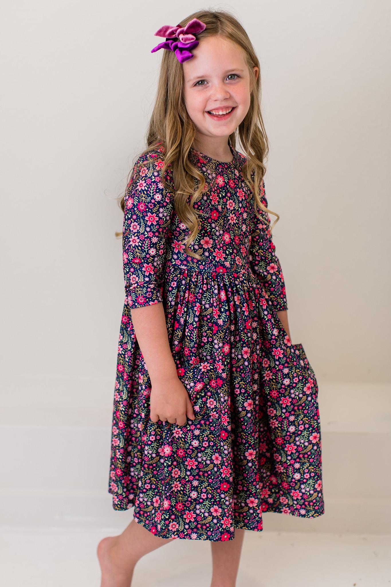 Flower Farm 3/4 Sleeve Pocket Twirl Dress (2T)