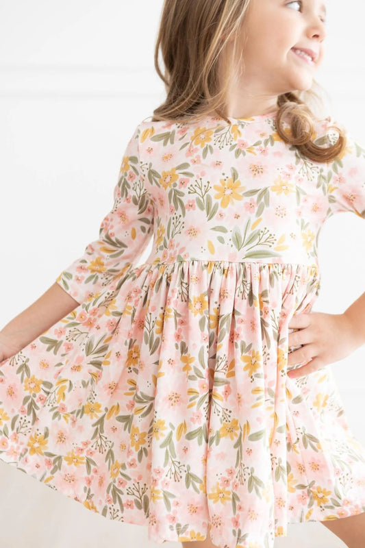 Pretty Peachy 3/4 Sleeve Pocket Twirl Dress (2T)
