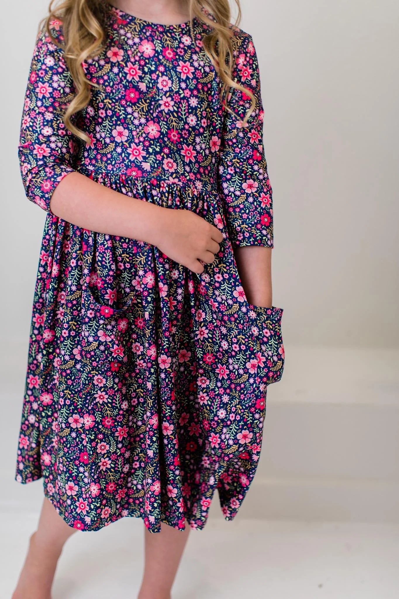 Flower Farm 3/4 Sleeve Pocket Twirl Dress (3T)