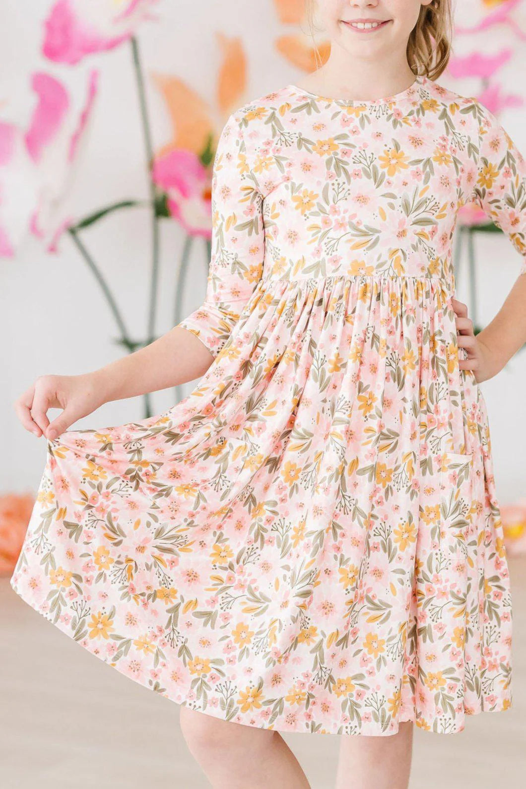 Pretty Peachy 3/4 Sleeve Pocket Twirl Dress (4T)
