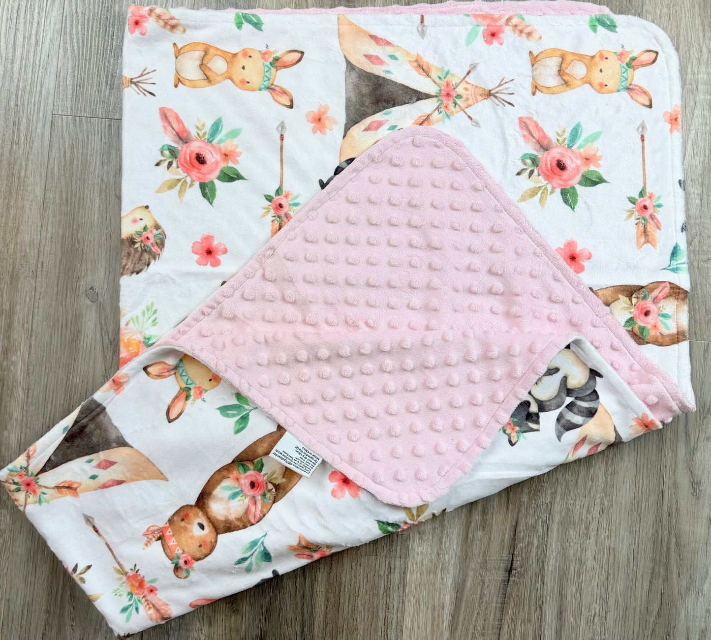 Honey Lemonade Baby & Toddler Minky Blanket (Woodland Tribe Pink)