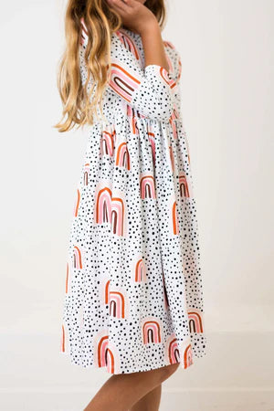 Peach Rainbow 3/4 Sleeve Pocket Twirl Dress (3T)