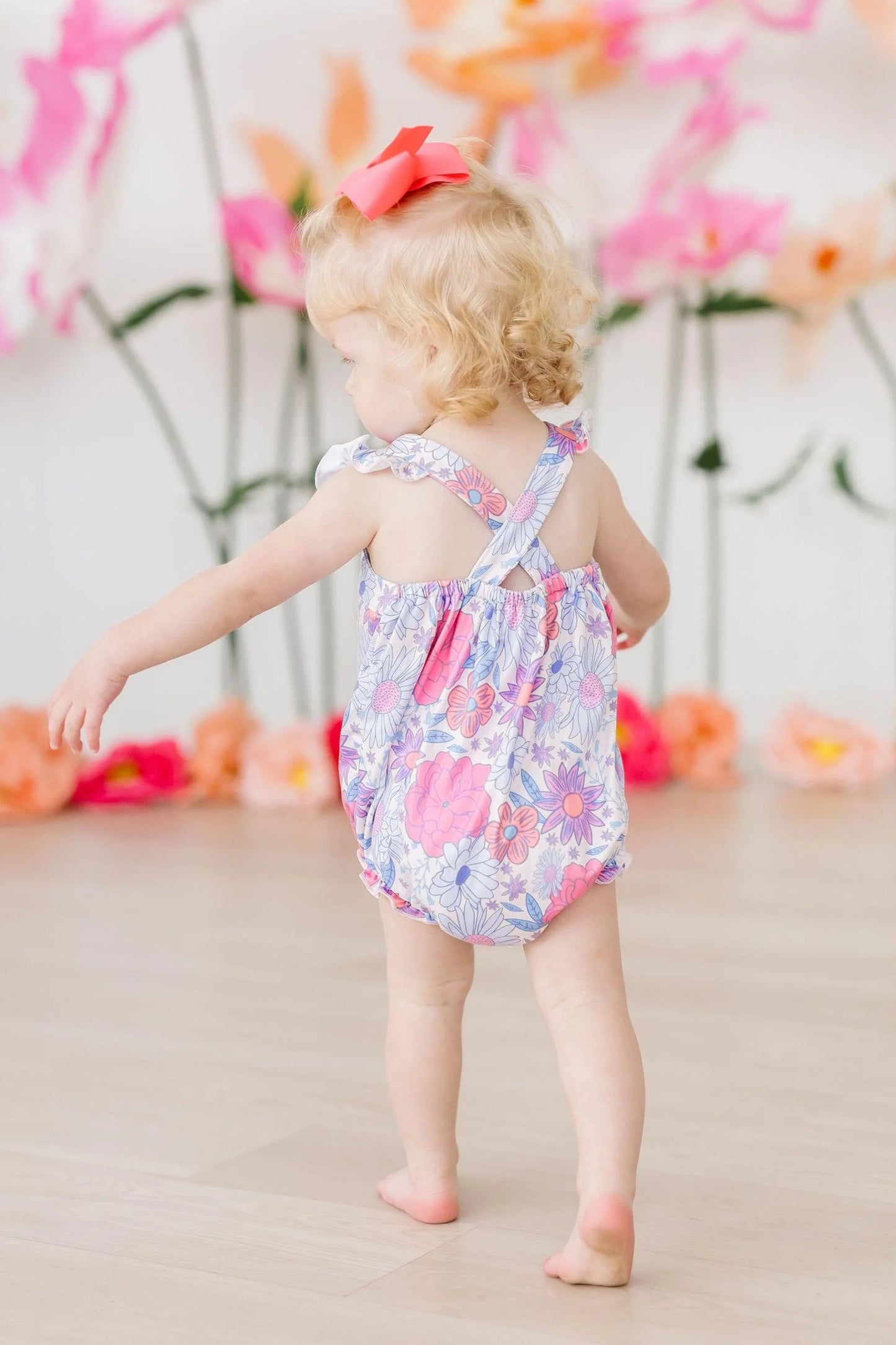 Sweet Springtime Ruffle Cross Back Romper (6-12 Months)