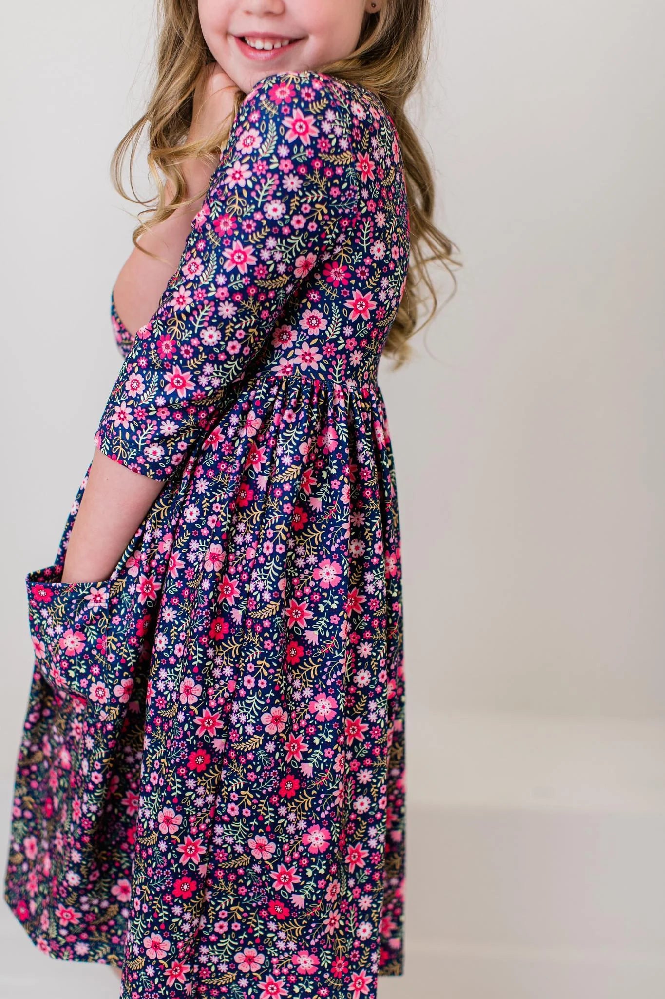 Flower Farm 3/4 Sleeve Pocket Twirl Dress (3T)